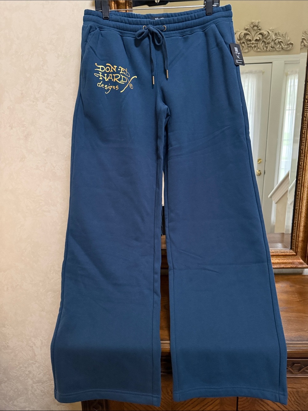 Ed Hardy Women’s Blue Drawstring Wide-Leg Sweatpants. Size L. - Picture 12 of 15